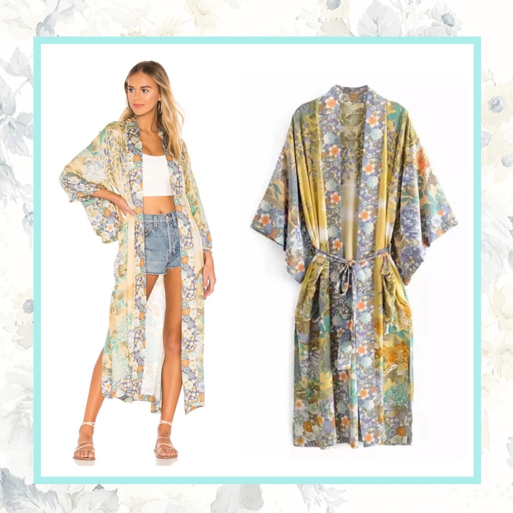 🌸 BOHO KIMONO ROBE COVER DUSTER KAFTAN LONG MAXI FLORAL BOHEMIAN PASTEL FLOWER
